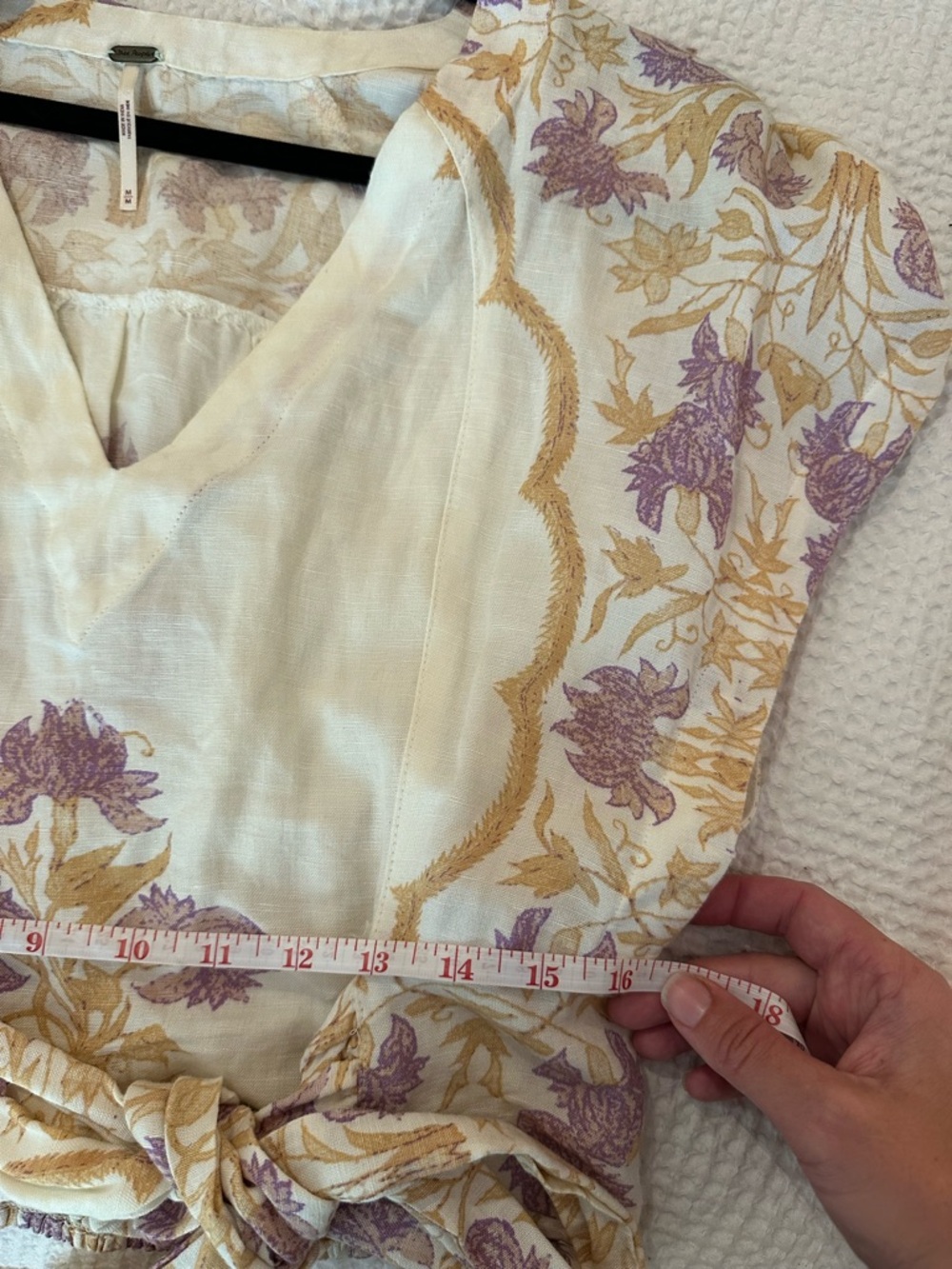 Free People Arielle Cream Floral Tie-Front Blouse Linen Blend - Size M Boho Chic - Picture 6 of 6